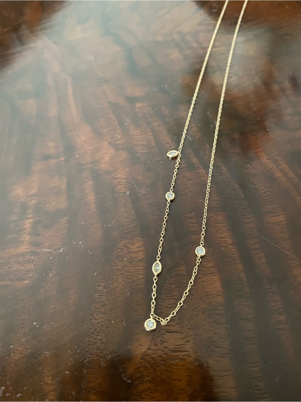 10k Yellow Gold Bezel Station Necklace with 0.15 carat Diamonds